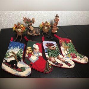 L.L. Bean Red  Wool Needlepoint SANTA CLAUS Christmas Stocking